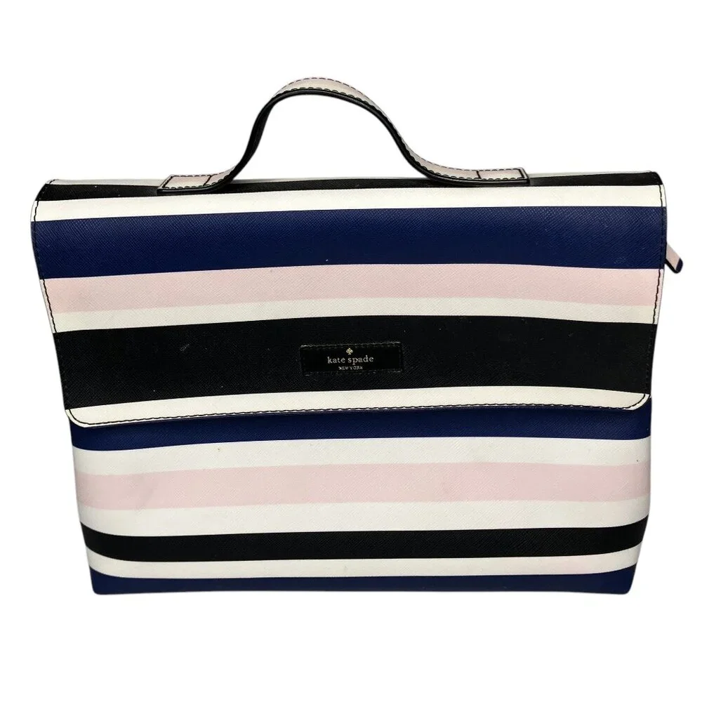 Kate Spade Lita Laurel Way Cruise Stripe Black Pink‎ Navy Trifold Cosmetic Bag